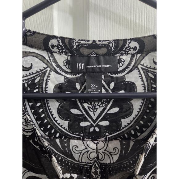 INC International Concepts Green LACE-UP MESH PRINT Sheer Blouse Shirt Top XXL - Picture 6 of 9